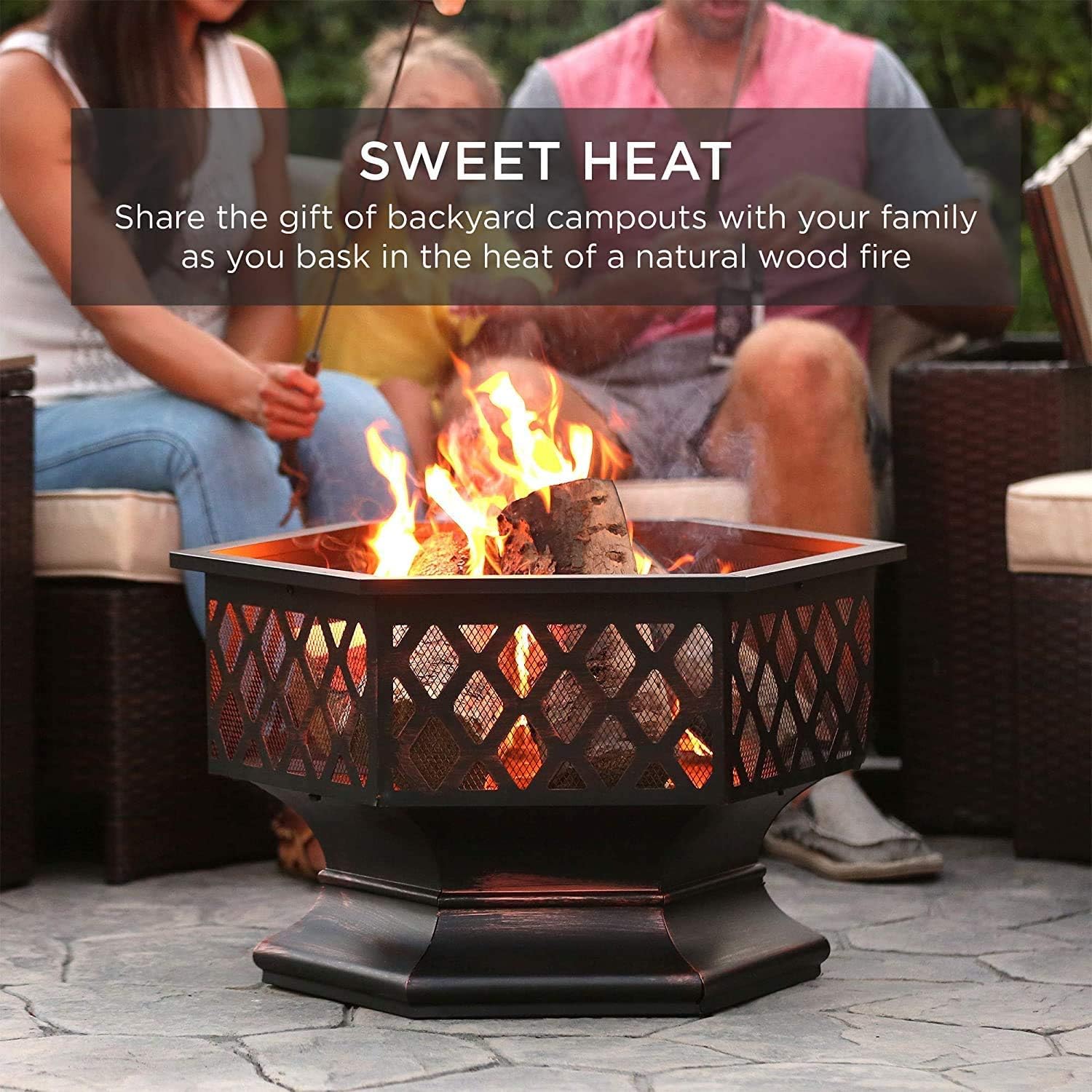 Fire Pit Steel Wood Burning w/Flame-Retardant Mesh Lid Fireplace Patio Backyard Steel Firepit Bowl Heater