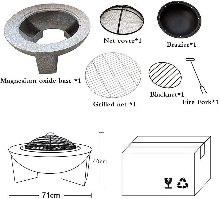 Small Firepit, Fire Pit with BBQ Grill Shelf, Outdoor Garden Patio Heater Grill Camping Bowl BBQ with Poker, Grate, Grill, Mesh Lid