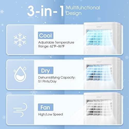 COSTWAY Portable Air Conditioner, 8000 BTU AC Unit with Built-in Dehumidifier, Fan Mode, Sleep Mode, 24H Timer, Remote Control, Window Installation Kit & Remote Control, Cools up to 250 Sq. Ft