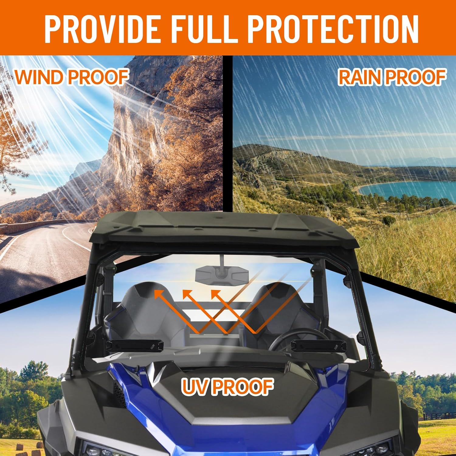 Full Vented Windshield Compatible with 16-25 Polaris General 1000, 17-25 General 4 1000, 20-25 General XP/ XP4 1000 Accessories Clear Hard Coat Poly Front Windscreen Replacement for 2884337