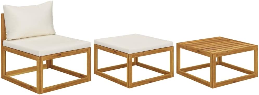 3 Piece Patio Lounge Set with Cream Cushions Solid Acacia Wood,Rustic Acacia Wood Outdoor Lounge Set with Cream Cushions for Patio, Garden, Balcony Patio Furniture Sets, Conversation Sets, 1
