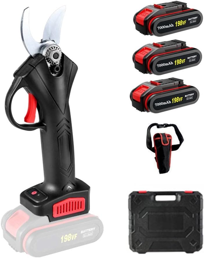 Cordless Electric Pruning Shears, Battery Powered Garden Tree Trimmer with Brushless Motor, 30mm Cutting Diameter, LCD Power Display (Color : Regular, Battery *1 : Battery x3)