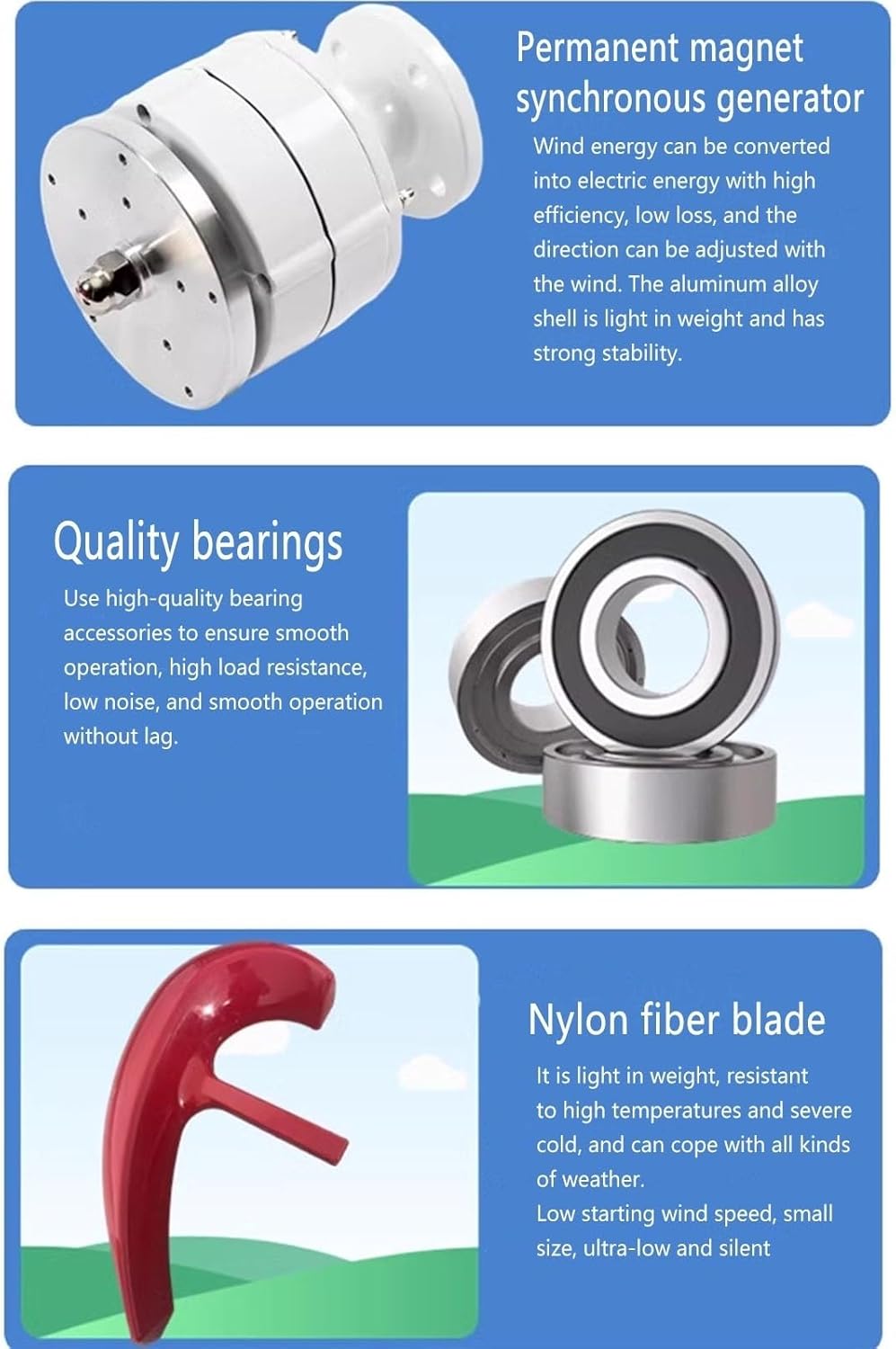 1KW Vertical Axis Wind Turbine 12v/24v/48v Permanent Magnet Synchronous Wind Turbine with Controller Household Wind and Solar Hybrid Power Generation System (Color : 48V)