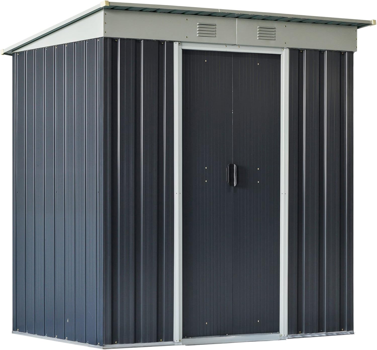 6' x 4' Metal Lean to Garden Shed, Outdoor Storage Shed, Garden Tool House with Double Sliding Doors, 2 Air Vents for Backyard, Patio, Lawn, Black