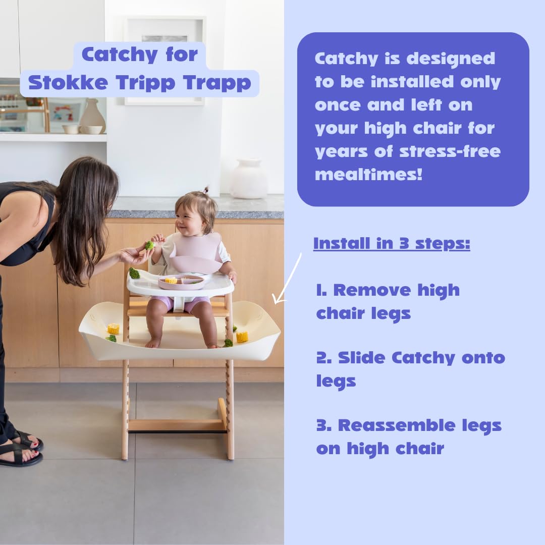 CATCHY -Food Catcher-Compatible with Stokke Tripp Trapp High Chair +11 Other High Chairs-Highchair Sold Separately-Baby & Toddler Food & Mess Catcher-Premium Linen Inspired -Under High Chair Accessory