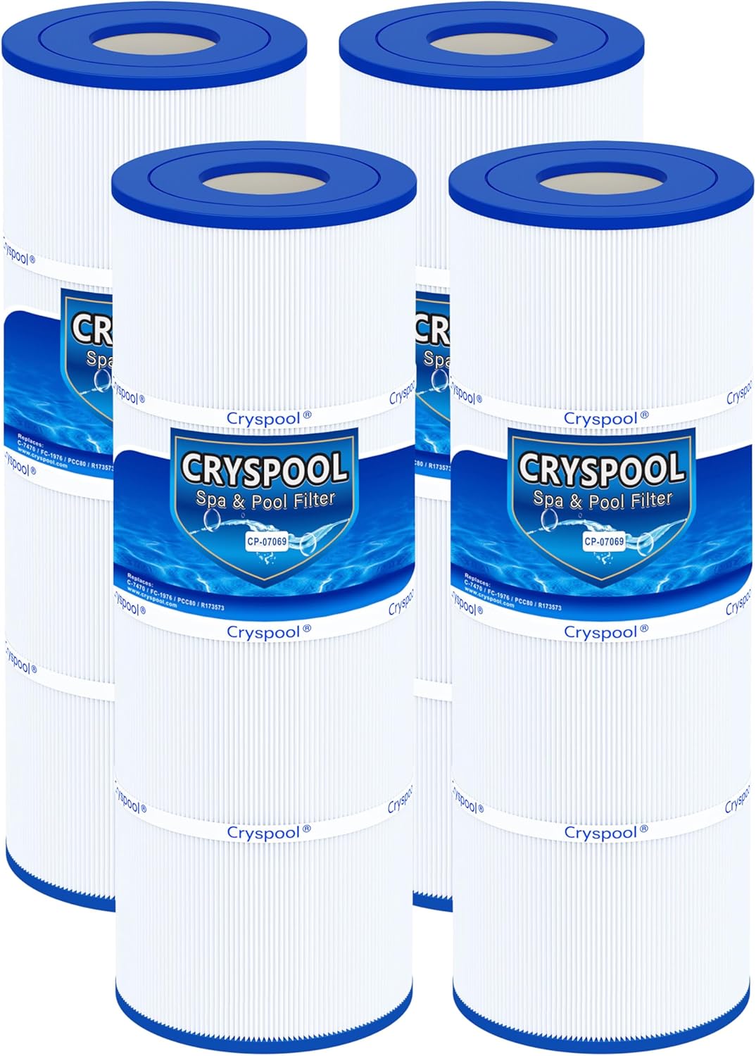 Cryspool® 07069 Filter Compatible with Clean & Clear Plus 320, CCP320, PCC80-PAK4, R173573, 817-0081, C-7470, FC-1976, 4×80 Sq. Ft Pool Filter Cartridge, 4 Pack