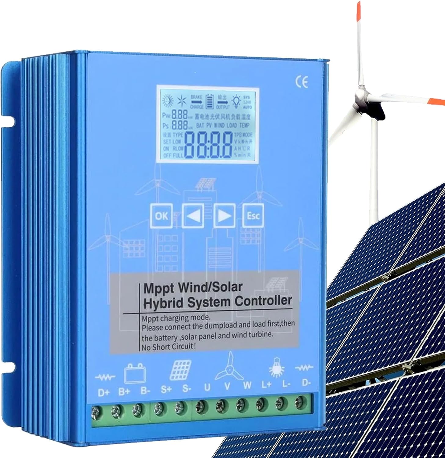 18000W Wind Solar Hybrid Controller 12V 24V 48V MPPT Hybrid Charge Controller, Boost Charge Regulator, with Dump Load & LCD Display 24V/48V
