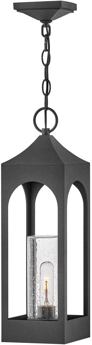 Hinkley Amina Medium Hanging Outdoor Lantern - Aluminum, Clear Seedy Glass, Faux Candle Effect - Distressed Zinc Finish