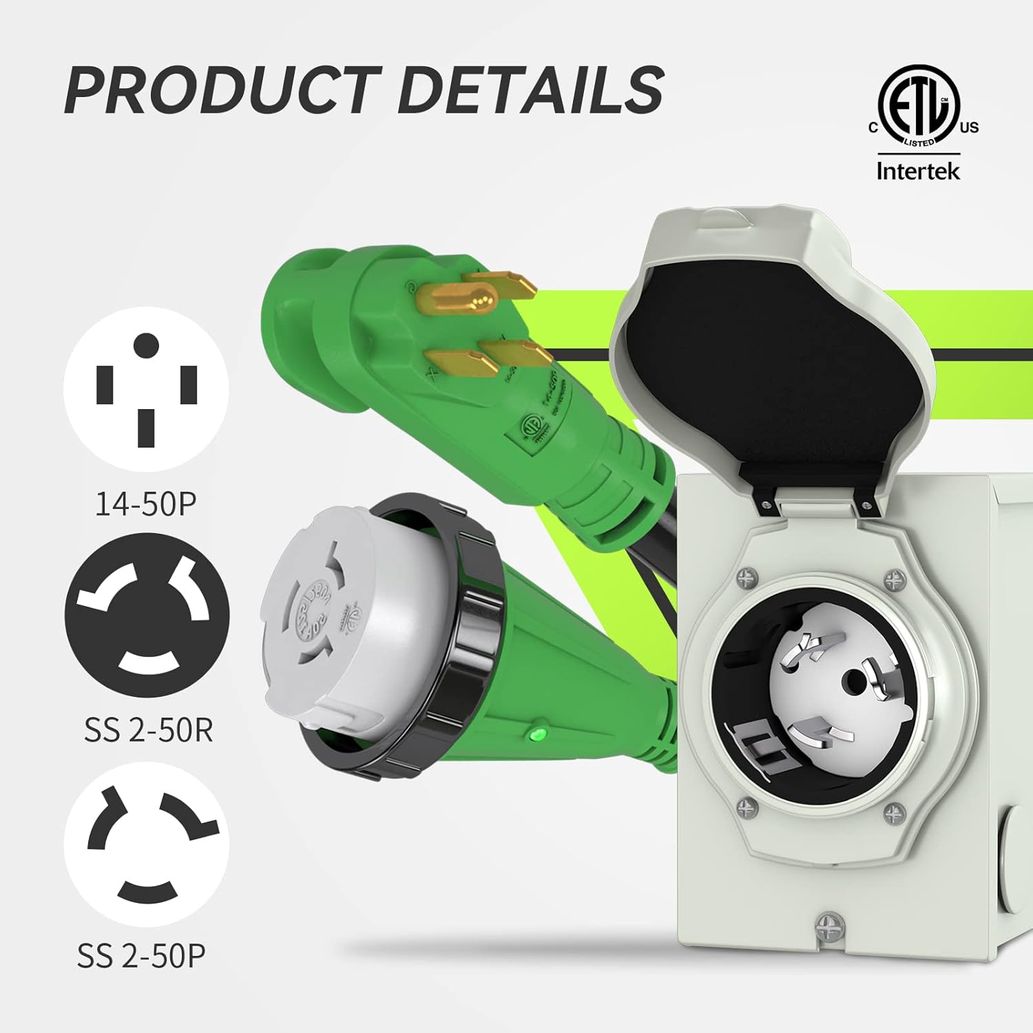 RVMATE 50 Amp Generator Cord 15FT and Pre-Drilled 50Amp Power Inlet Box Kit, 125/250Volts, NEMA 14-50P to SS2-50R Power Cord, ETL Listed, NEMA SS2-50P Inlet Box Waterproof