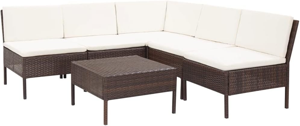 6 Piece Patio Lounge Set with Cushions Poly Rattan Brown,Elite Rattan Patio Lounge Set: Modular Comfort for Your Outdoor, Patio Furniture Sets, Outdoor Furniture Sets