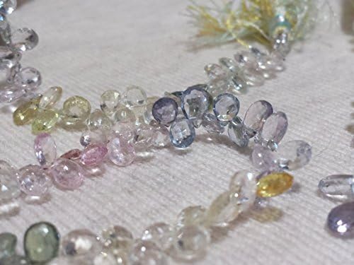 Natural AA Multi Color Umba Sapphire Faceted Pear Shape Flat Drop Beads, Corundum, Pastel Pink, Yellow, Blue, And Green 7mm x 5mm