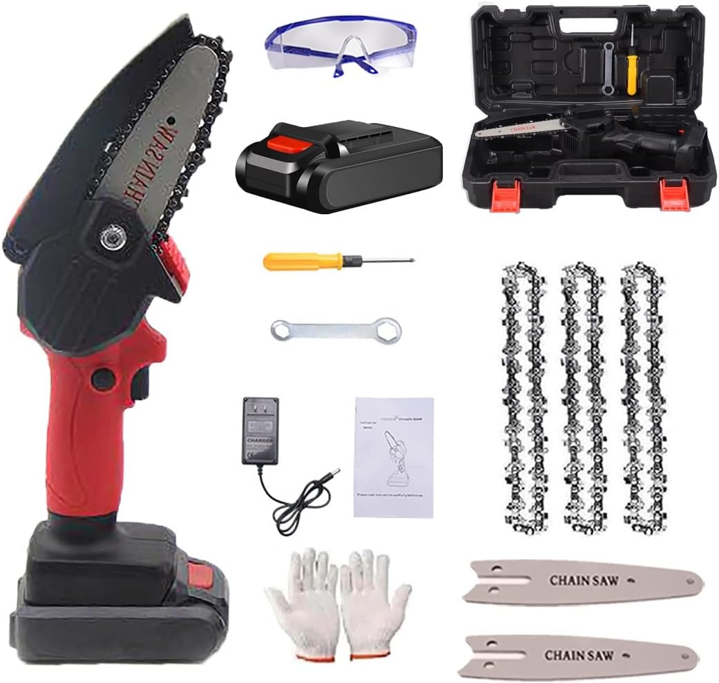 Mini Chainsaw,Electric Chainsaw,4 Inch Mini Chainsaw Cordless,Handheld Mini Chainsaw,Cordless Power Chain Saws with Security Lock,Handheld Small Chainsaw for Wood Cutting Tree Trimming