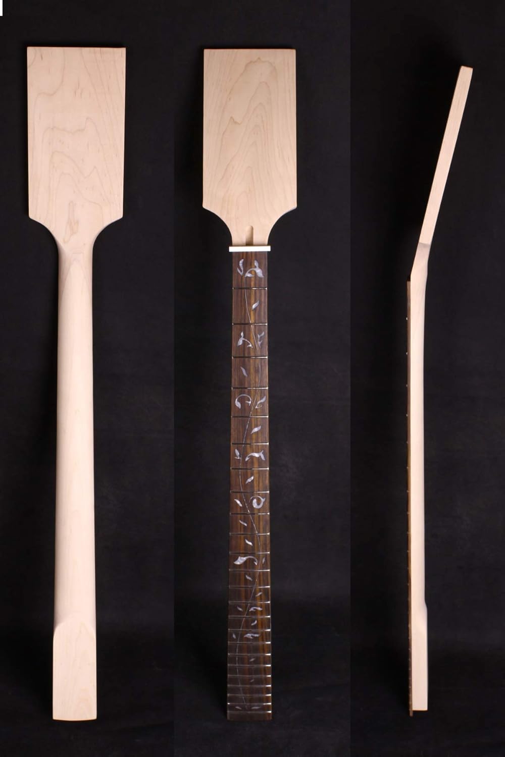 Yinfente Bass Guitar Neck 24Fret 34inch Canada Maple Rosewood Fretboard Paddle Head Vine Inlay