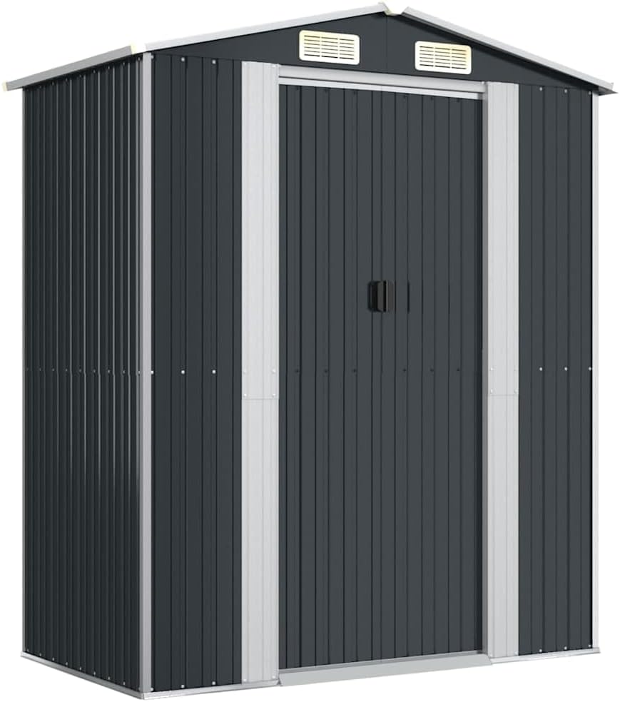 vidaXL Galvanized Steel Garden Shed, Anthracite - Outdoor Storage Space for Garden Tools and Equipment - Weather-Resistant Material