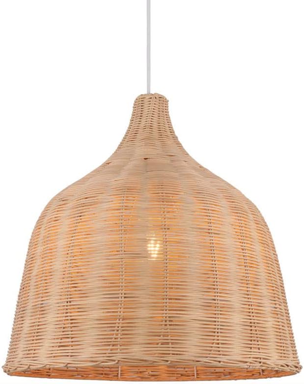 Hand-Woven Bamboo Pendant Lamp, Retro Pastoral Style E27 Chandelier, Half-Open Style Rattan Hanging Light, Lighting Fixture for Living Room and Dining Room Decoration