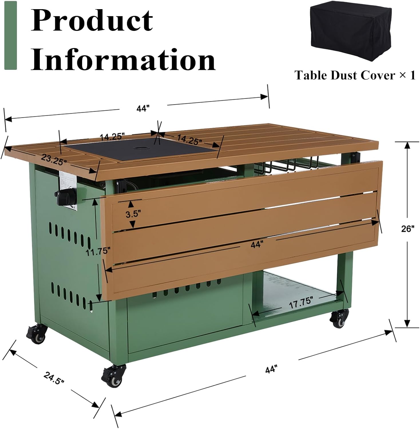 Gas Fire Pits for Outside Patio, Rectangular Fire Pit Tables, Firepit Table Propane, 44
