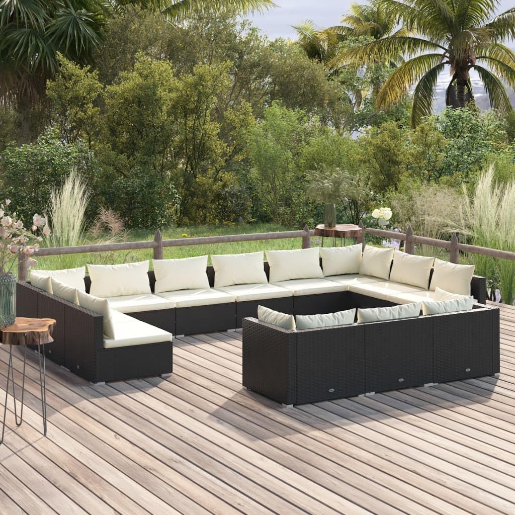 13 Piece Patio Lounge Set with Cushions Black Poly Rattan,Outdoor Patio Lounge Set: Modular Sofa with Sturdy Frame and Comfortable Cushions Furniture Sets for Patio, Lawn & Garden