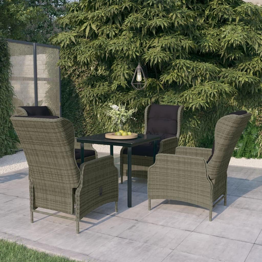 5 Piece Patio Dining Set Brown,Adjustable Reclining Outdoor Patio Dining Set with Black Table and Brown Rattan Chairs Patio Furniture Sets, Outdoor Furniture Sets
