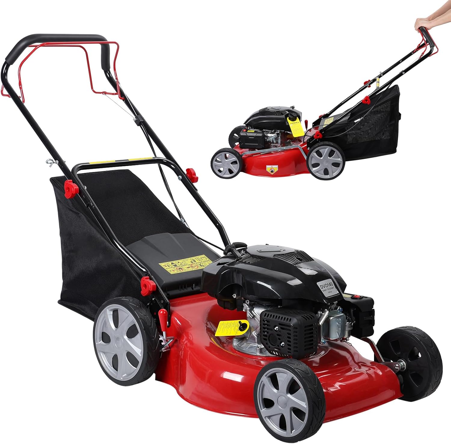 Self Propelled Gas Lawn Mower, 141CC 4-Stroke Gas Mowers, 3-in-1 Strong Power Cordless Gas Engine Lawn Mower with 20