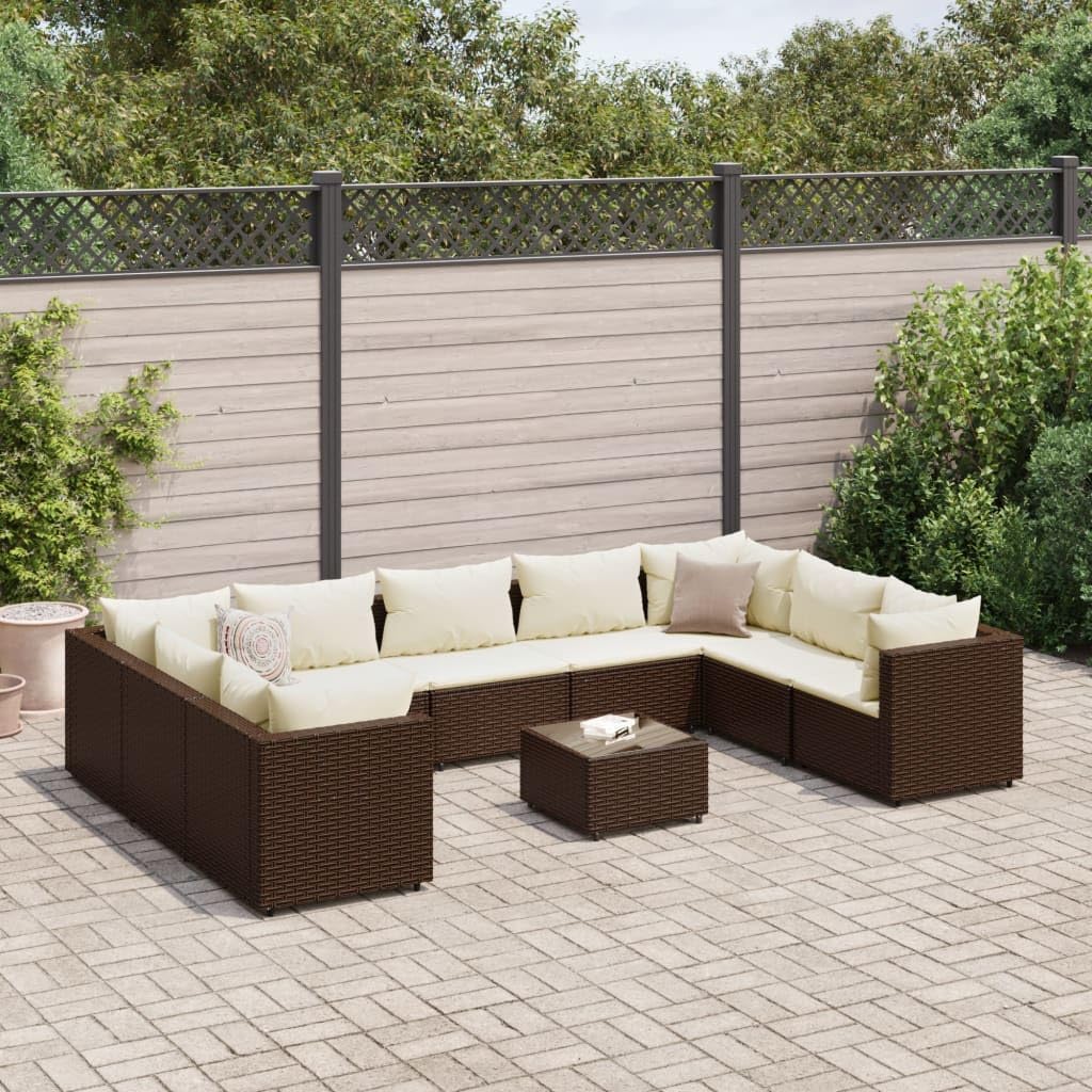 10 Piece Patio Lounge Set with Cushions Brown Poly Rattan,Elegant Modular Rattan Lounge Set with Adjustable Feet for Outdoor Comfort Patio Furniture Sets, Outdoor Furniture Sets