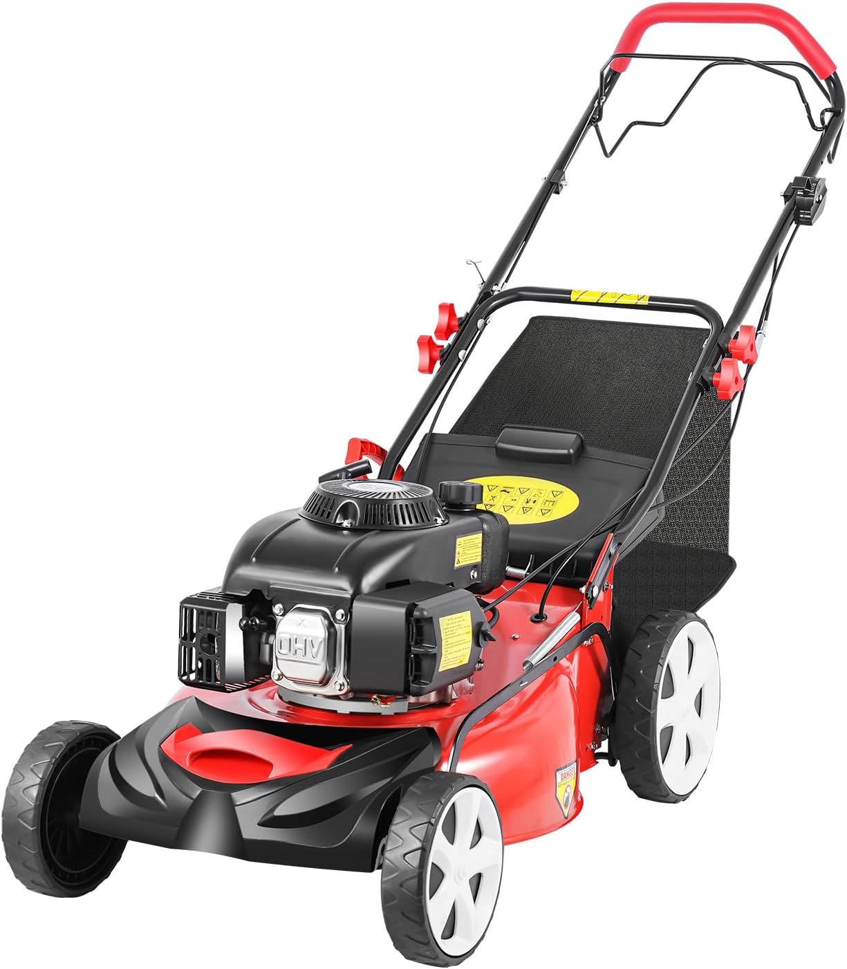 5HP 140CC Self-propelled Gas Lawn Mower 4 Stroke 20'' Gas Push Mower Single Cylinder Push Lawn Mower with OHV Gasoline Engine Pull Start Lawn Mower Gas Powered for Parks Gardens