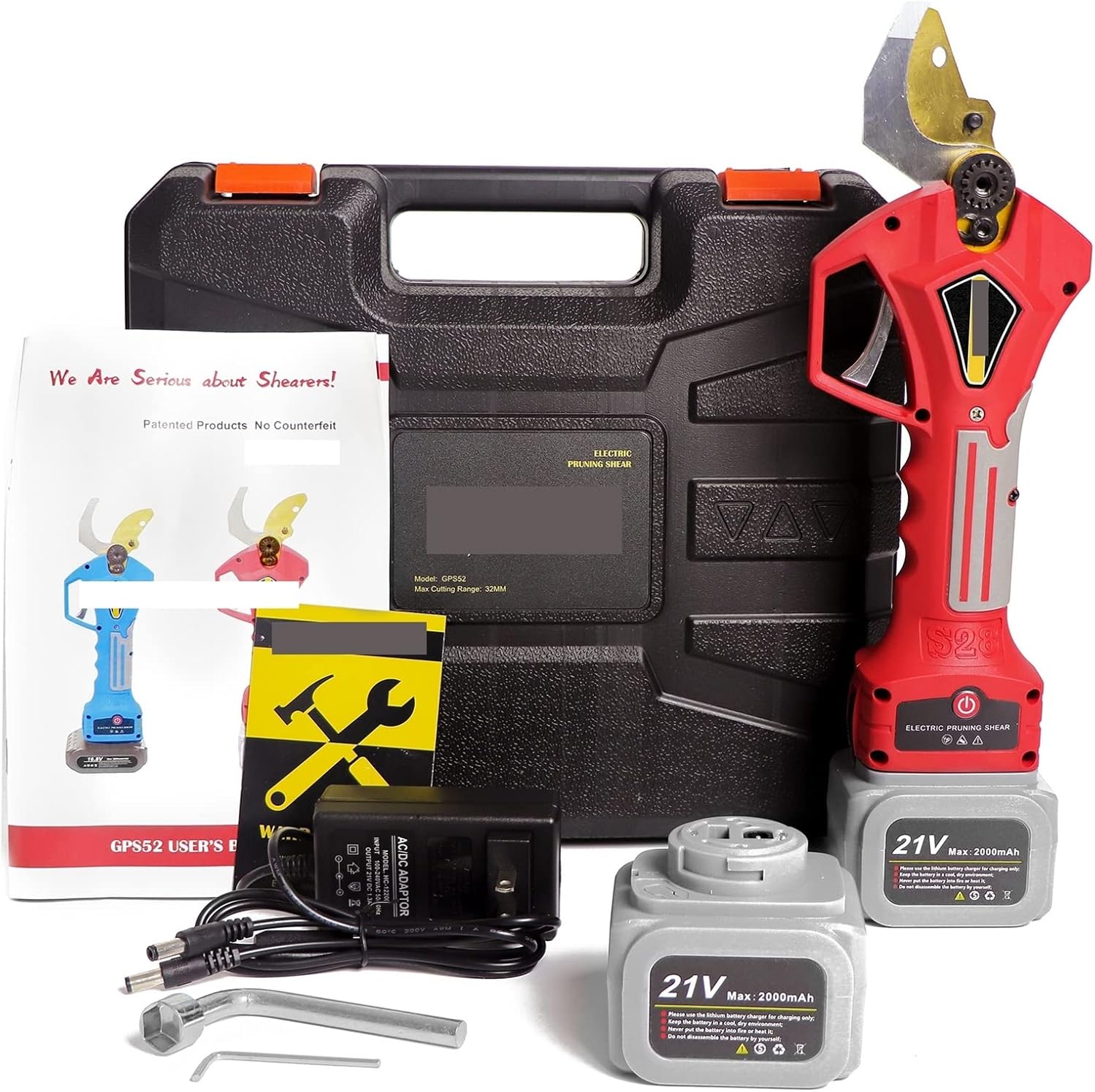 Electric Pruning Shears, Electric Pruning Shears 400W Brushless Cordless Pruner Lithium Powered Fruit Tree Bonsai Pruning with 2 Battery)))