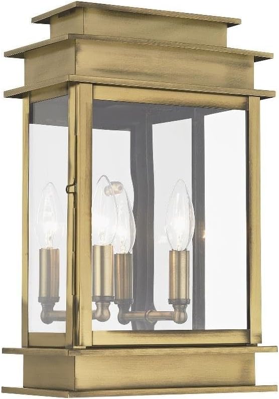 Livex Lighting 2016-01 Transitional Two Light Outdoor Wall Lantern from Princeton Collection Finish, Antique Brass