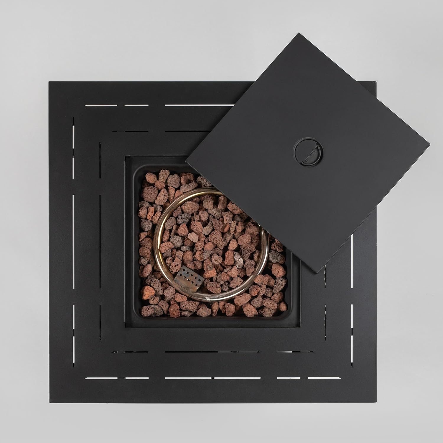 28 inch 50000BTU Square Fire Pit Table Wicker Design Steel Top Propane Gas Fireplace with Electronic Ignition Outdoor Use