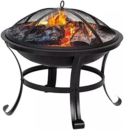 BBQ Grill Outdoor 22Inch Outdoor Fire Pits, Patio Stove Wood Burning BBQ Grill Fire Pit Bowl Iron Round Shape Fire Pit for Outside Wood Burning for Backyard Garden Patio Heating, Camping and BBQ