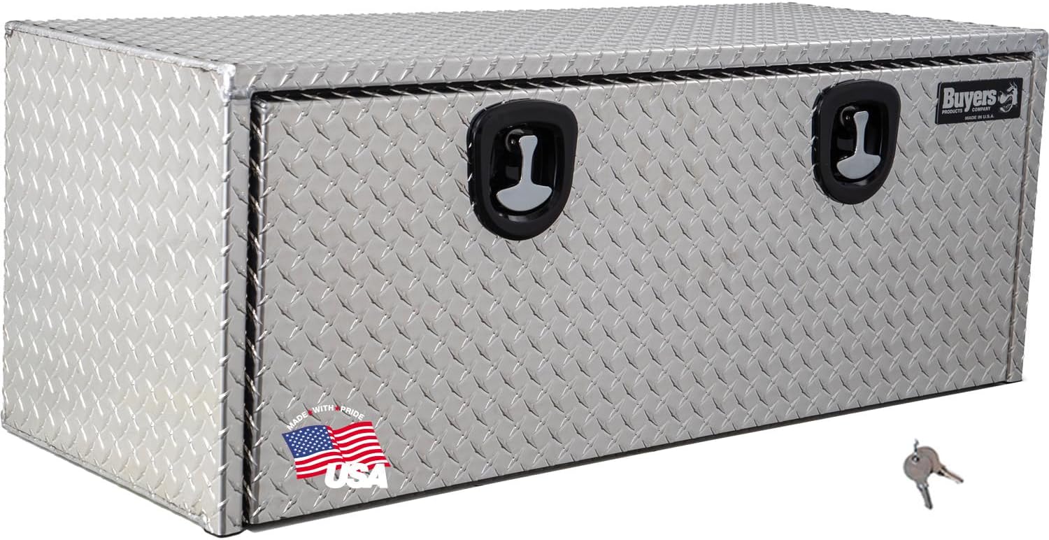 Buyers Products 1705110 Diamond Tread Aluminum Underbody Truck Tool Box, 18 x 18 x 48, Made in USA, .100 in. Thick, Corrosion Resistant, Locking Compression Latch, Secure Storage for Work Trucks