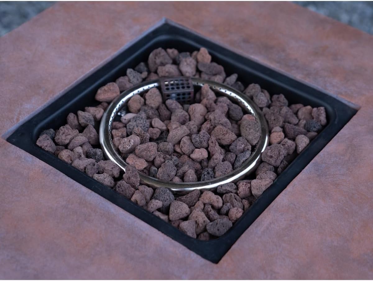 25-inch Square Outdoor Propane Fire Pit Table, 50,000 BTU Dark Pink Rattan Weave Design, High-Temp Resistant Fiberglass & Iron Patio Heater with Cover for Garden, Deck