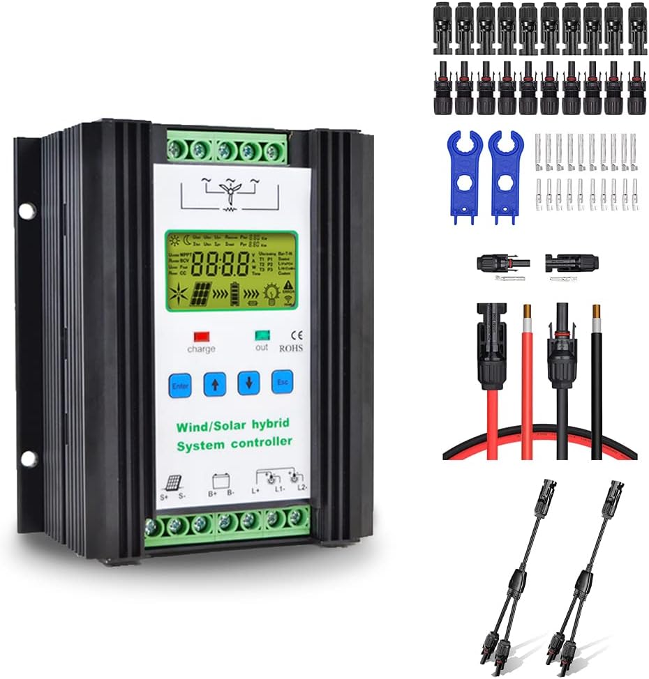 1000W PWM Wind Solar Hybrid Charge Controller + 10FT 10AWG Solar Panel Extension Cable + Y Branch Connector + 10 Pairs M-C-4 Cable Connectors Kit