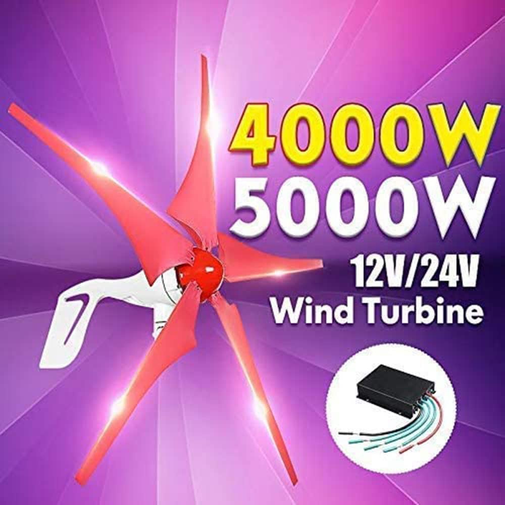 5000W Wind Generator 5 Blade Generator 12/24V Household Street Lamp + Rechargeable Horizontal Wind Generator