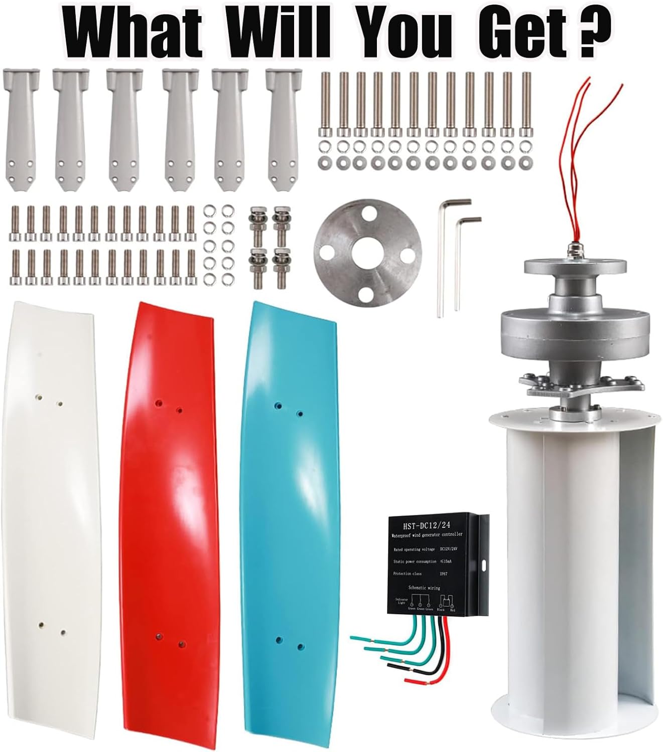 Vertical Wind Turbine Generator 400W 220V 48V 24V 12V AC Wind Power Generator Kit with Controller Low Speed Starting for Home Street Lighting,48V-220V