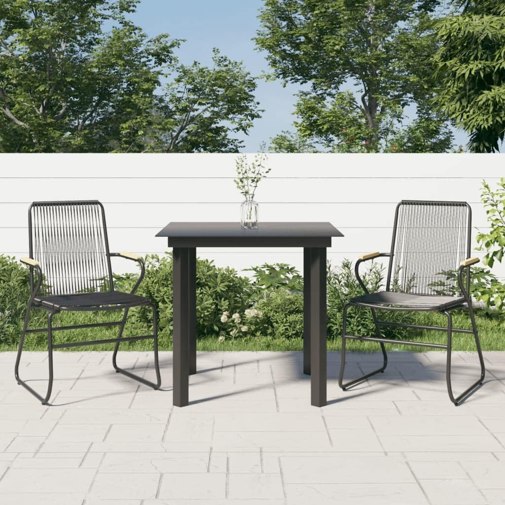 3 Piece Patio Dining Set Black PVC Rattan,Cozy Garden Dining Set with PVC Rattan Chairs and Glass Table for Outdoor Relaxation Furniture Sets for Patio, Lawn & Garden
