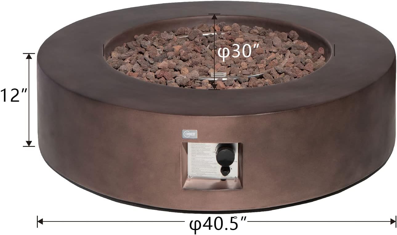 COSIEST Outdoor Propane Fire Pit Coffee Table w Dark Bronze 42 inch Round Base Patio Heater, Certified, 50,000 BTU Stainless Steel Burner, Free Lava Rocks, Waterproof Cover