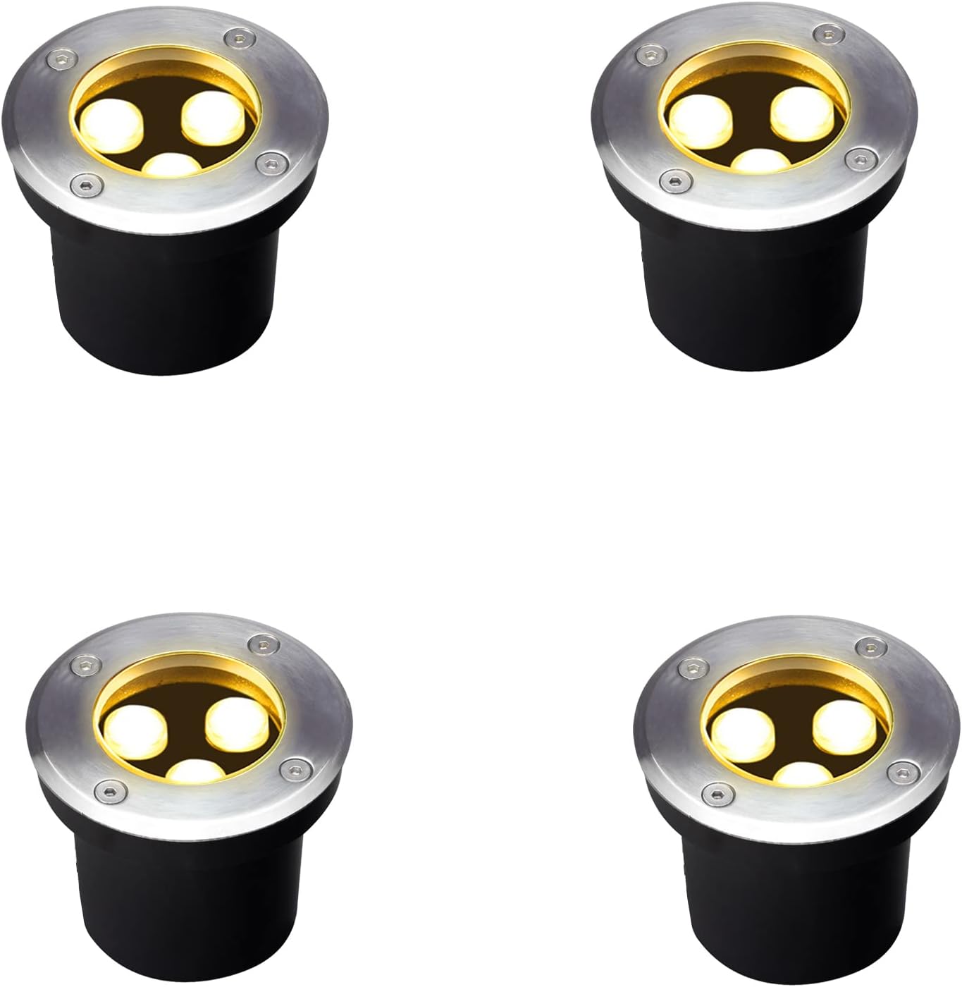 Outdoor In Ground Light 3W,Diameter 4 inches,High Voltage 110V 120V Well Lights,Landscape Lighting Wire,Warm White 3000K,Waterproof Wall,Path,Tree Spotlights,Pack of 4