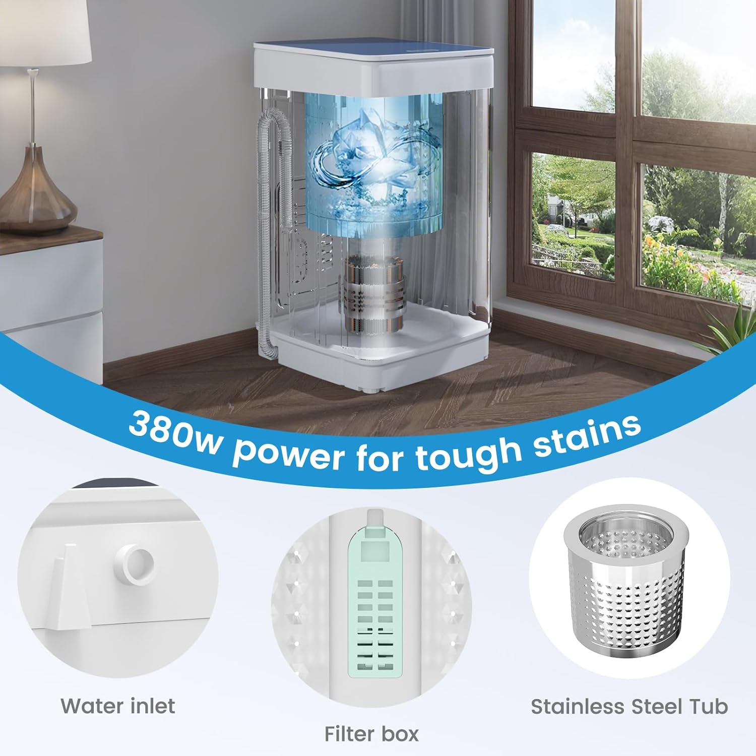 VCJ Portable Washing Machine, 20 Lbs Full-Automatic Portable Washer with 7 Wash Cycles, LED Display, Electric Laundry Machine for Apartment, RVs, Dorms