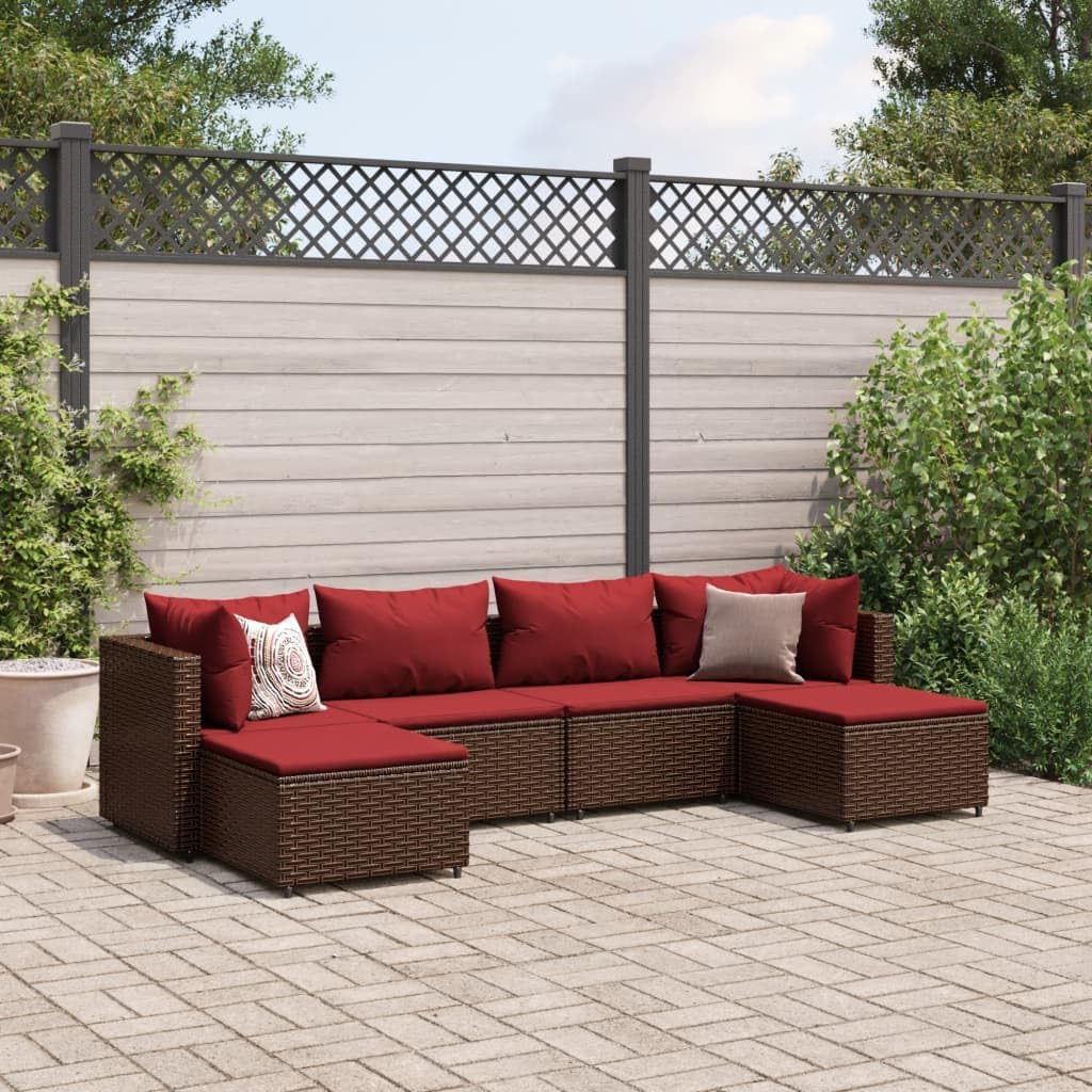 Furniture Sets 6 Piece Patio Lounge Set with Cushions Brown Poly Rattan,Durable Patio Furniture Set with Modular Design for Outdoor Comfort Garden Conversation Sets