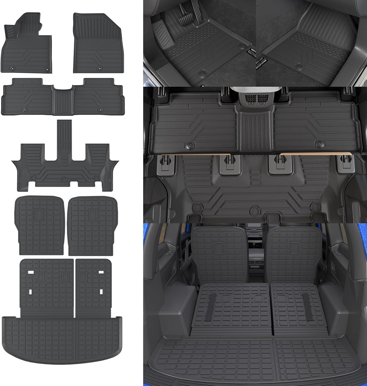 Rongtaod Floor Mats Compatible with 2020-2025 Kia Telluride 7 Seats Trunk Liner Cargo Liner Back Seat Cover Kick Mat 2024 Telluride Accessories (Floor Mats+Trunk Mat+2nd&3rd Row Backrest Mat)