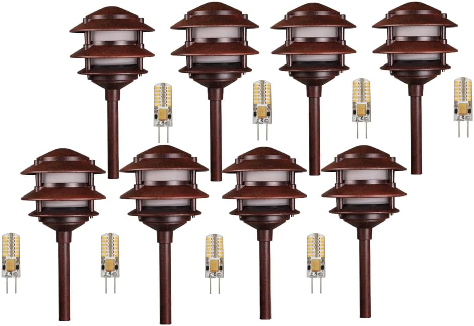BestPro Lighting Outdoor Landscape Lighting 8PK Pathway Lights Low Voltage 3 Watt LED 12V AC Landscape Lights 2700K Warm White Easy to Install Pagoda Fixture