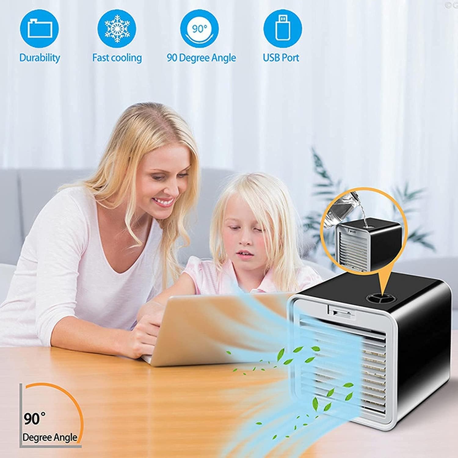 Portable air Conditioner Air Cooler Portable Cooling Fan Built-in 380ml Water Tank 3 Adjustable Speeds USB Personal Table Fan for Home Office and Room