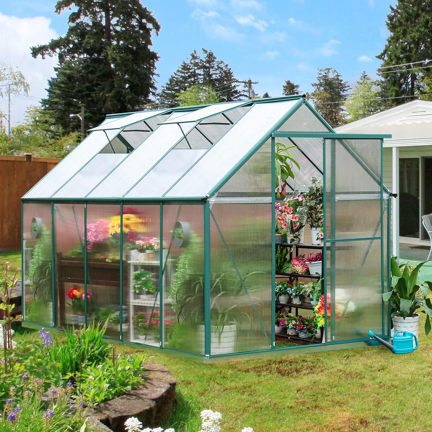 Greenhouse, 6 x 10 FT Upgraded Polycarbonate Greenhouses for Outdoors w/Adjustable Vents & Lockable Door Walk in Greenhouses Heavy Duty Aluminum Greenhouse for Outdoor Backyard Garden