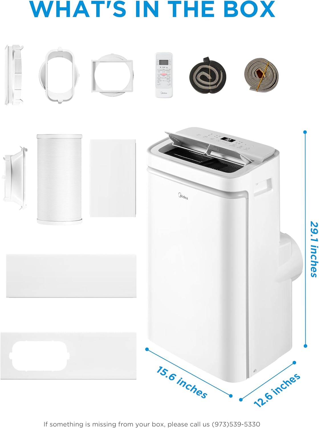 Midea 14,000 BTU ASHRAE (10,000 BTU SACC) Portable Air Conditioner, Cools up to 450 Sq.Ft., with Dehumidifier & Fan mode, Control with Remote, Amazon Alexa & Google Assistant, Easy-to-use and Install