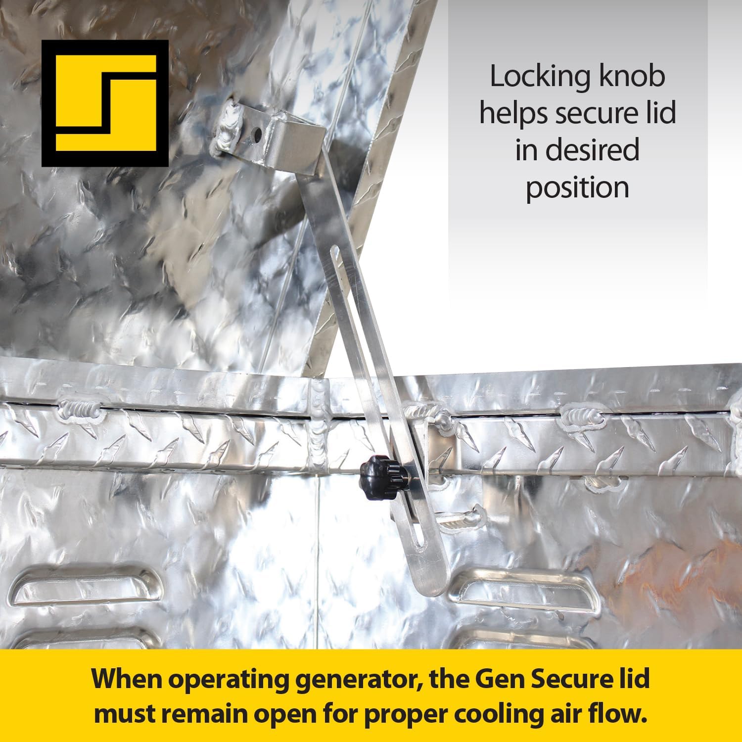 Stromberg Carlson Gen Secure Generator Box - Storage for Your Items - Anti-Theft, Propane Ventilation, and Trailer Ready - Bolts to CC-255 Tray - A-Frame 4” Square Bumper Adapters Coming in 2024