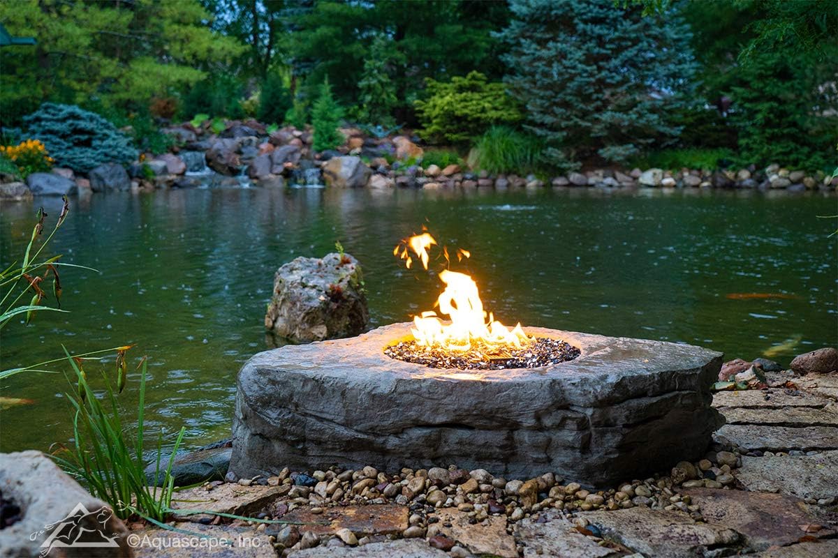 Aquascape Faux Stone Fire Pit Outdoor Gas Fire Feature, Durable Fiber-Resin, Auto-Ignite Flame Control, Easy Installation, 58091