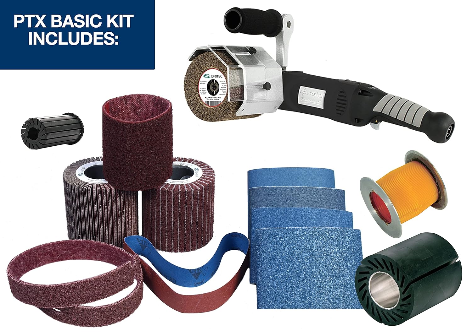 CS Unitec | PTX ECO Smart Basic Kit | Variable Speed Multi Purpose Buffer Polisher Machine | Grinder Tool Kit for Metal Finishing | Includes Abrasives & Compounds Up to No.4 Finish