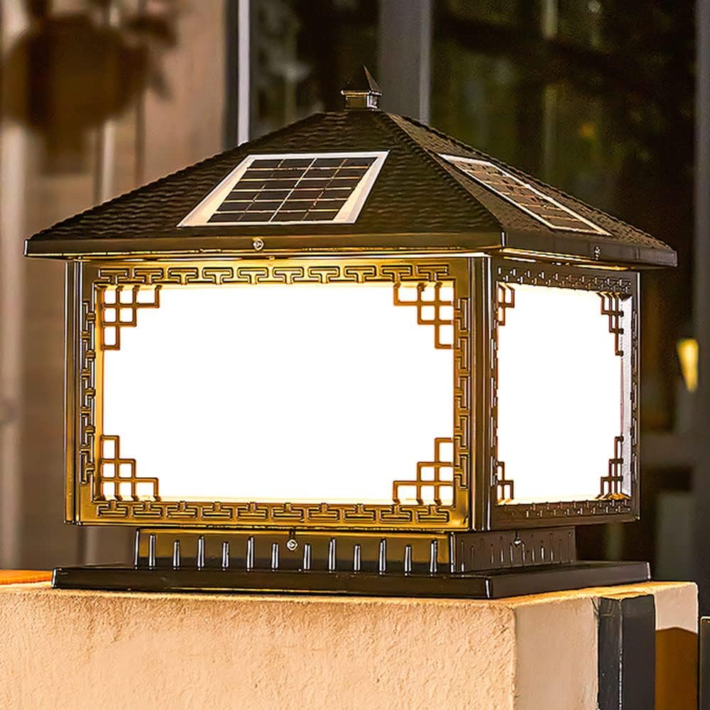 Outdoor Solar Pole Headlight Aluminum Fence Lights LED Lighting Deck Cap Light with Pier Mount Base Pillar Wall Lamp Garden Villa