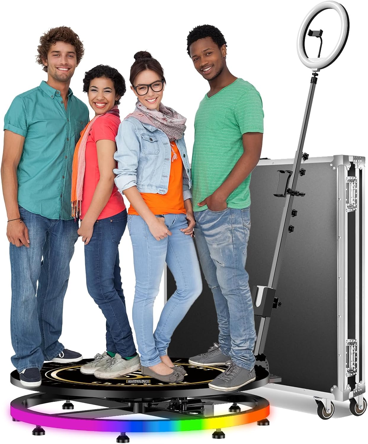 360 Photo Booth Machine for Parties with Light Box RGB,PhotoBooth Chacktok VIP,Software APP Remote Automatic Slow Motion Rotating 360 Video Camera Booth for 4-6People(39.4