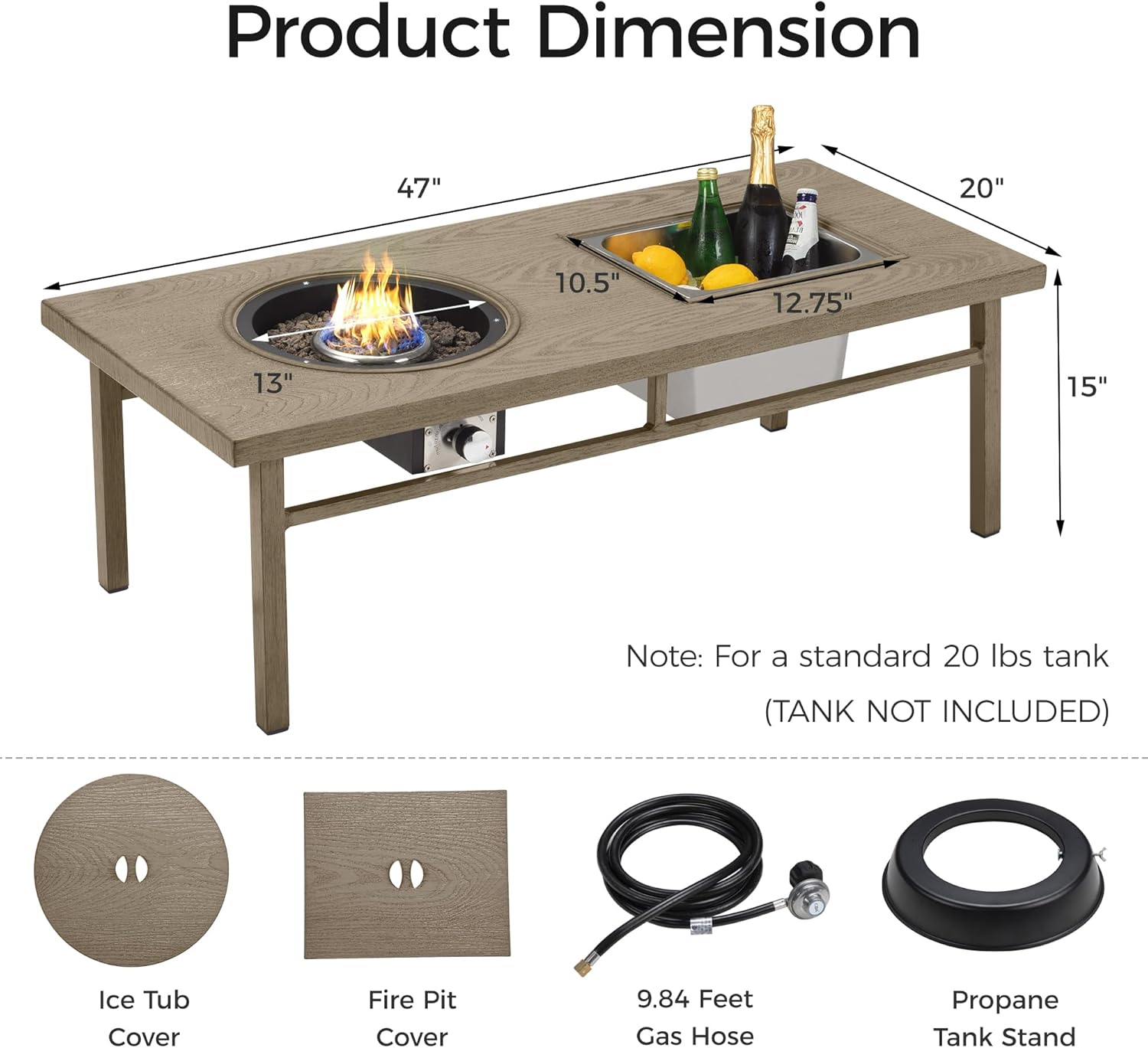 Green4ever Aluminum Propane Fire Pit Table, 47